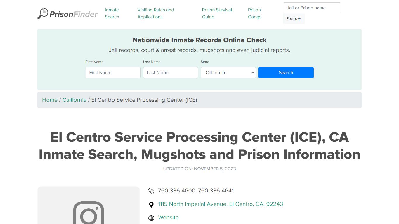 El Centro Service Processing Center (ICE) Inmate Search, Visitation ...